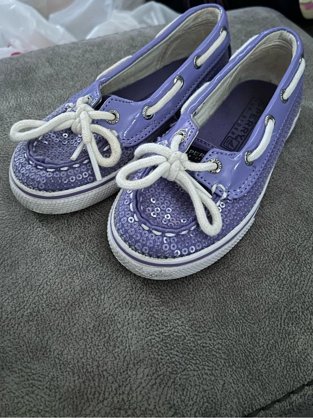 Sperry Girls Lavender Sequin Boat Shoes with Bow